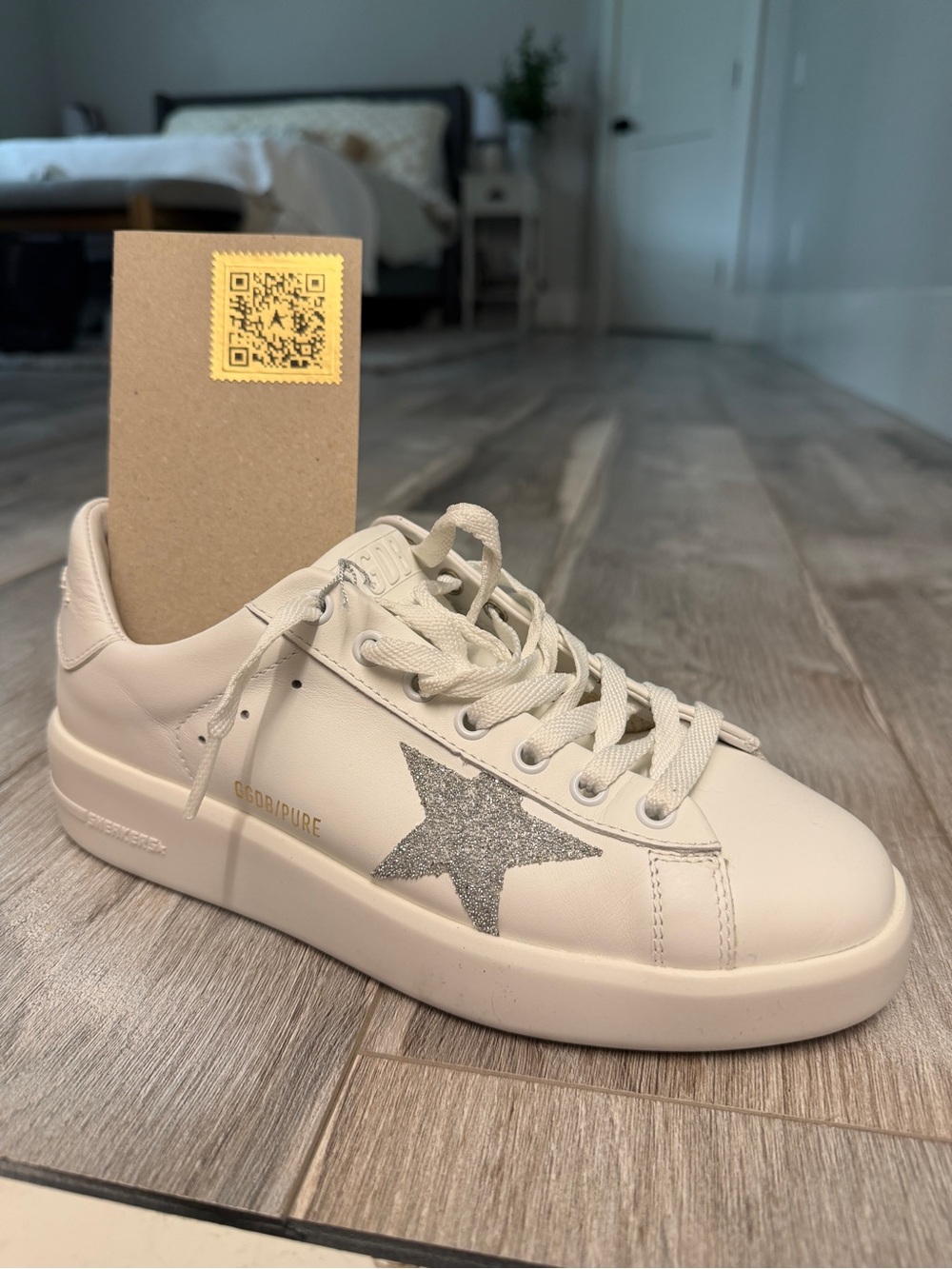 Golden Goose White Sneaker with Silver Glitter Star